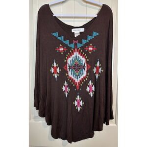 Urban Mangoz Blouse‎ Top Boho Festival embroidered Southwestern poncho sz L GUC